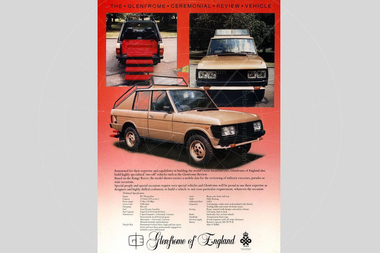 Glenfrome ceremonial review vehicle, based on the Range Rover Classic Pic: magiccarpics.co.uk | Glenfrome ceremonial review vehicle, based on the Range Rover Classic