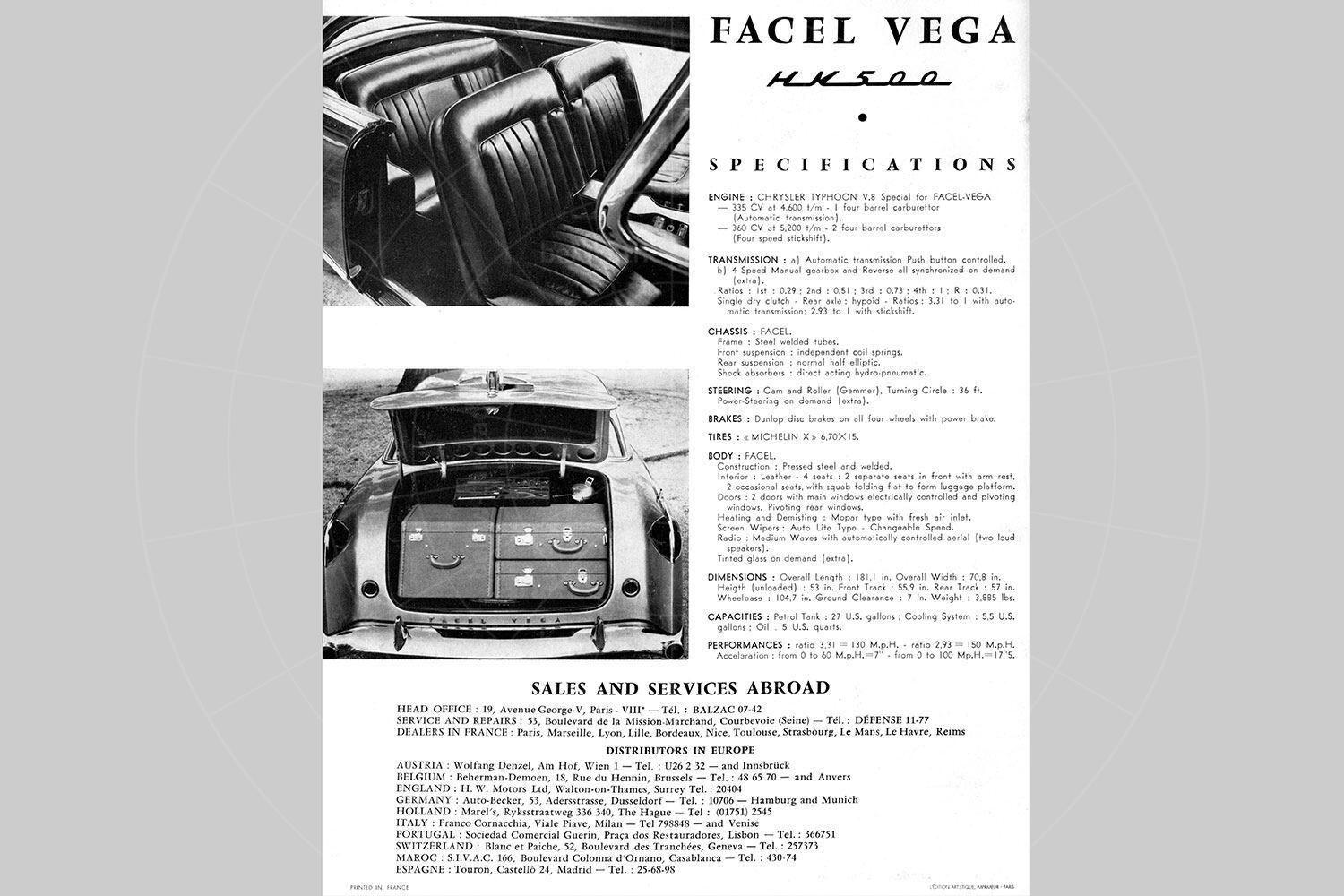 Facel Vega HK500 brochure Pic: magiccarpics.co.uk | Facel Vega HK500 brochure