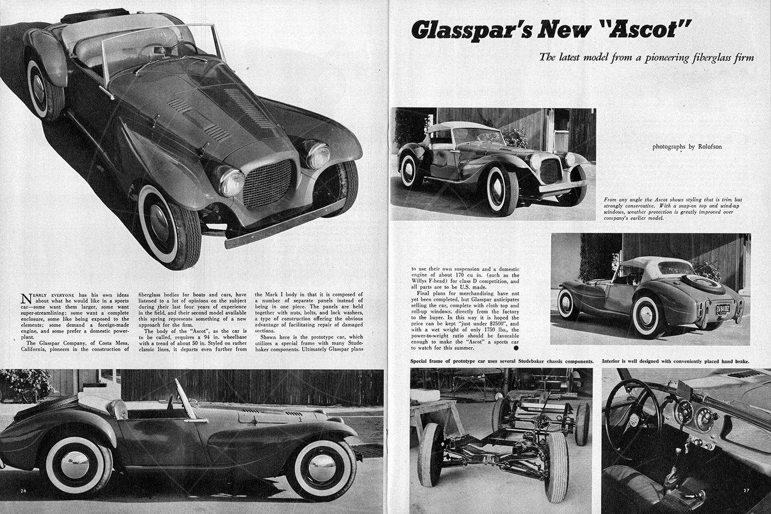 Glasspar Ascot in Road & Track in 1955 Pic: magiccarpics.co.uk | Glasspar Ascot in Road & Track in 1955
