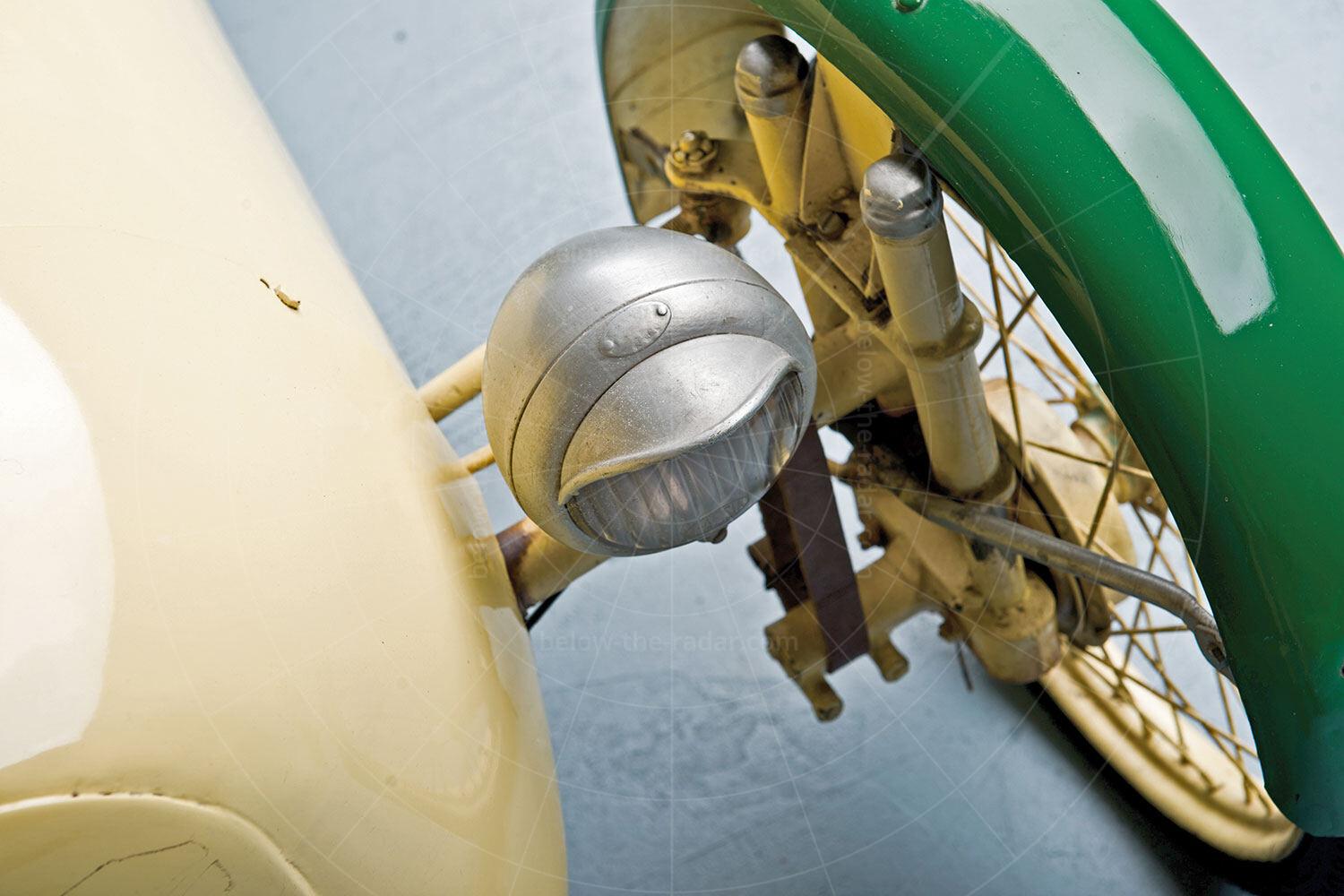 Cuno Bistram headlight and front suspension Pic: RM Sotheby's | Cuno Bistram headlight and front suspension