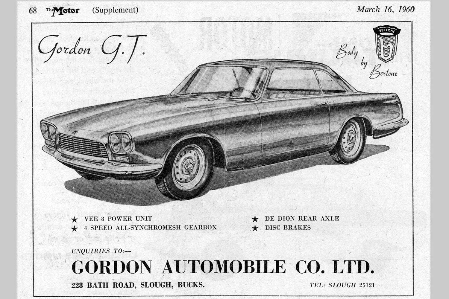 The original Gordon GT advert from 1960 Pic: magiccarpics.co.uk | The original Gordon GT advert from 1960