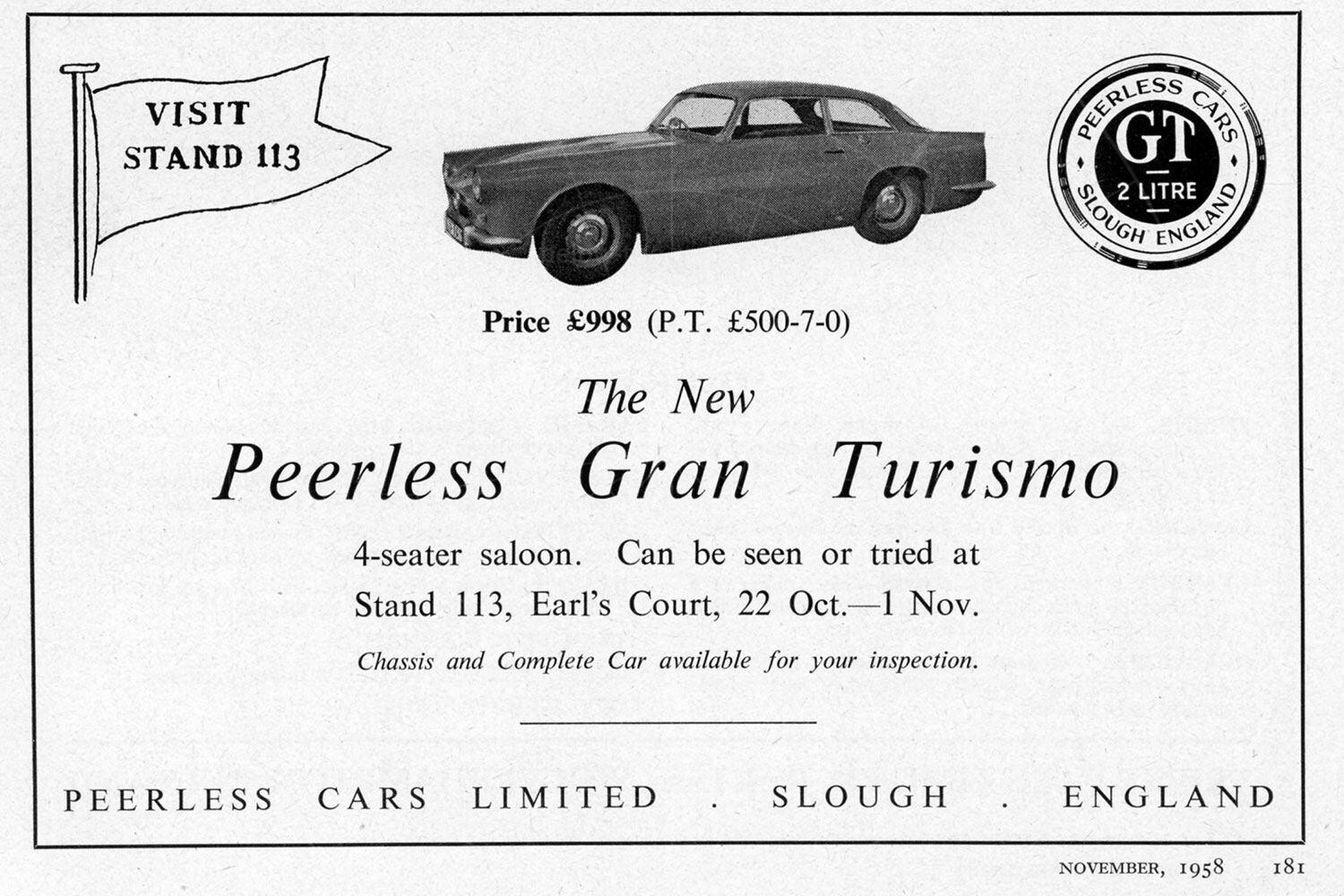Peerless GT advert Pic: magiccarpics.co.uk | Peerless GT advert