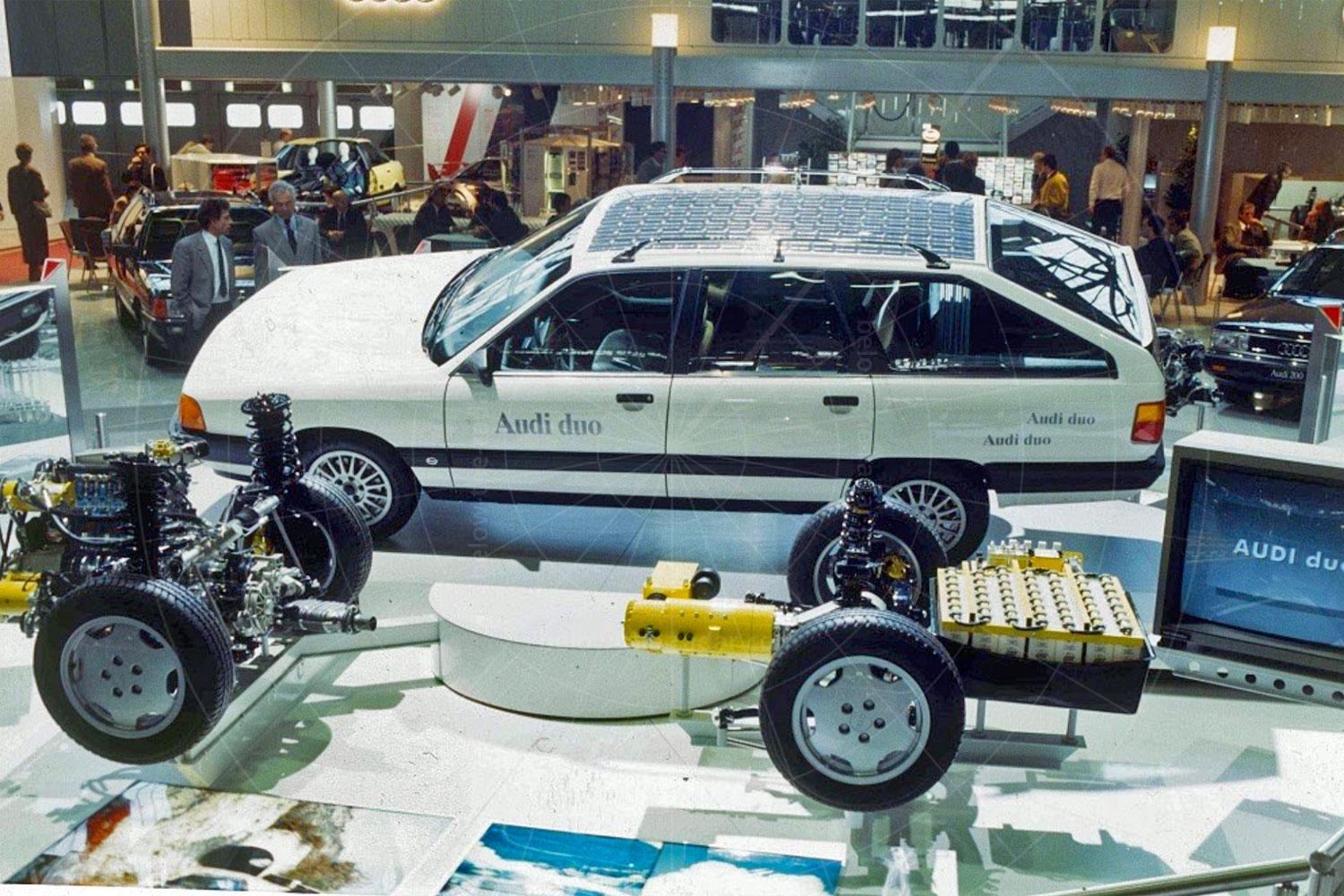 The original Audi 100 Duo being unveiled at the Geneva motor show Pic: Audi | The original Audi 100 Duo being unveiled at the Geneva motor show