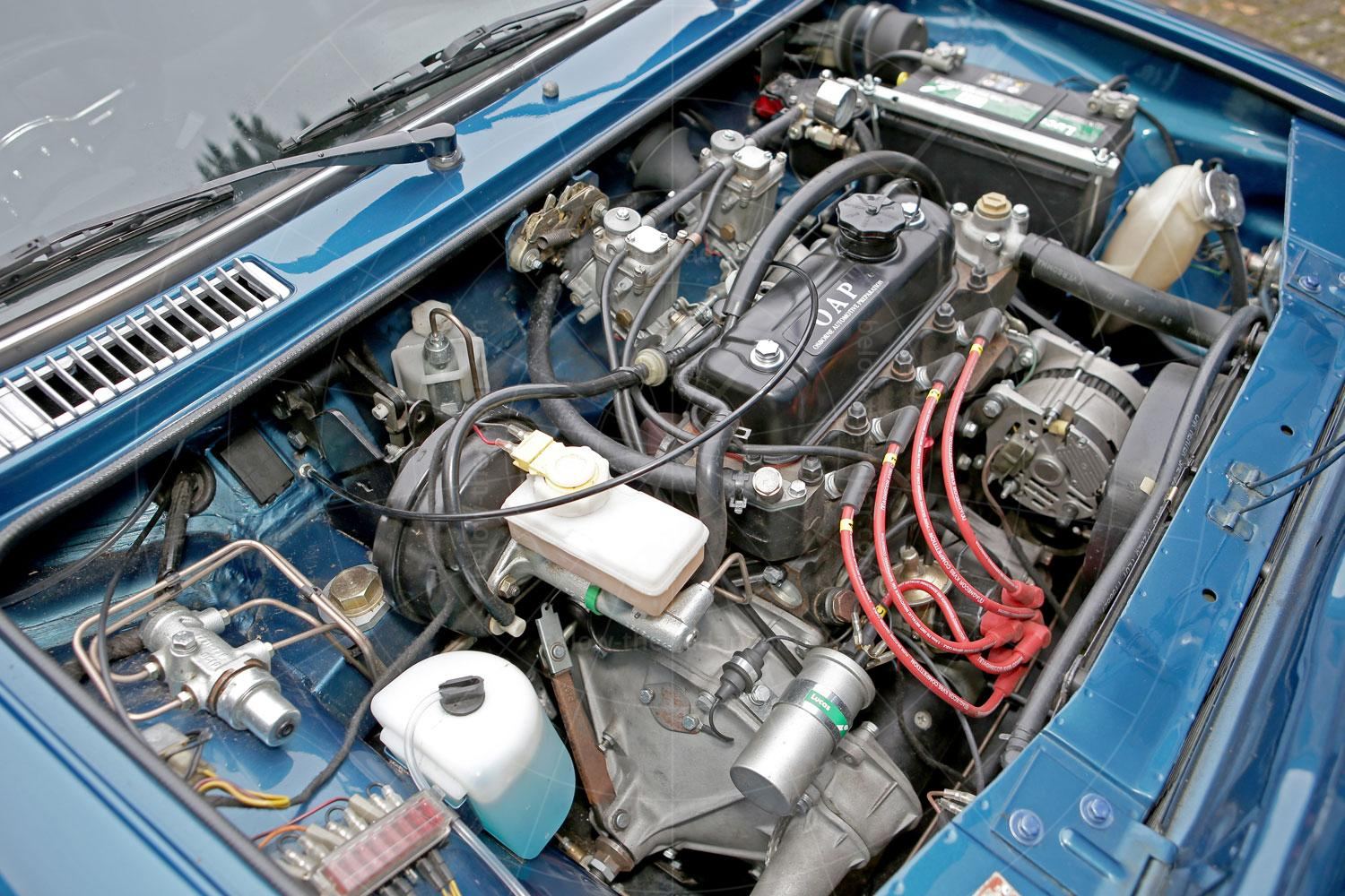 The Innocenti Mini 120's engine bay Pic: Magic Car Pics | The Innocenti Mini 120's engine bay