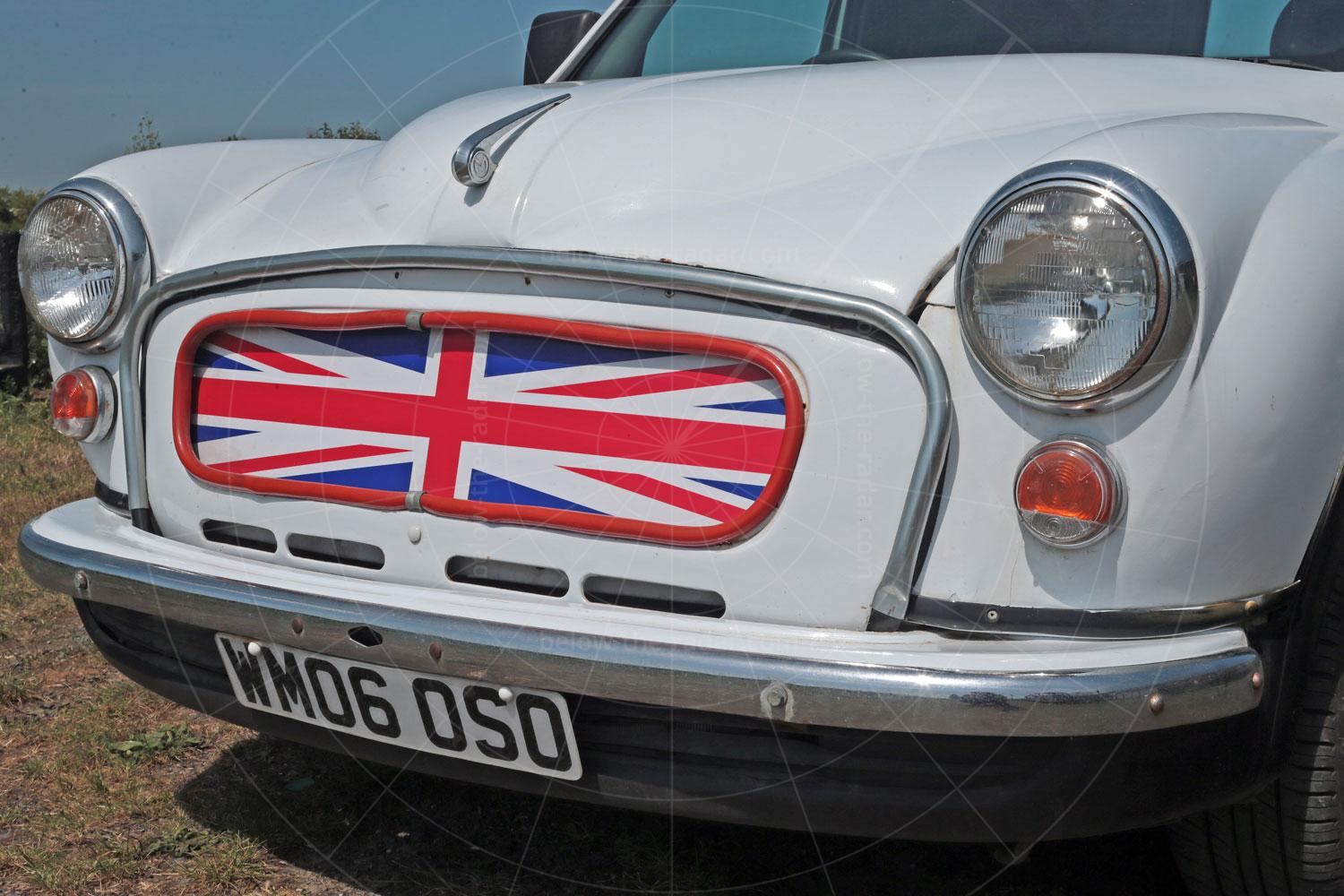The Union Jack grille of the Vauxhall-based Morris Minor van Pic: Magic Car Pics | The Union Jack grille of the Vauxhall-based Morris Minor van